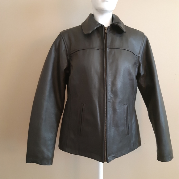 100% leather brown winter jacket